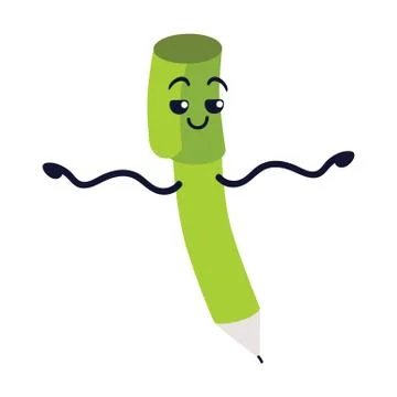 Corrector flat icon, Green funny correct pen with happy facial emotion Stock Illustration