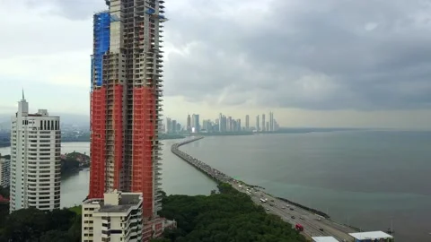 Corredor Sur Highway Over Ocean Panama City Stock Footage 141702330