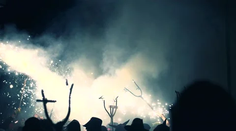 The correfoc, of fire run during the la merce festival Stock Footage 50064871