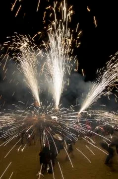 Correfoc performance by the devils also called Els Diables. Stock Photos