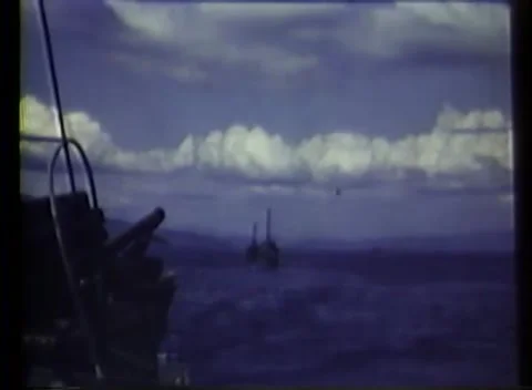 CORREGIDOR, PHILIPPINES - 1945: Assault — masts rise from dark water Vídeos de archivo 343119857