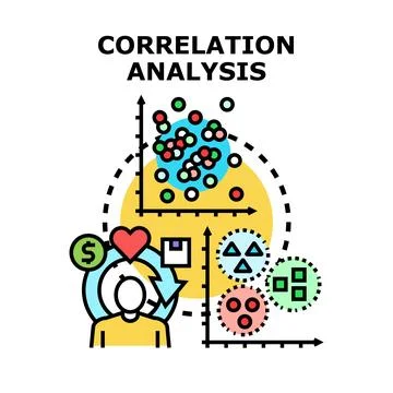 Correlation analysis investigating data relationships and business metrics Stock Illustration