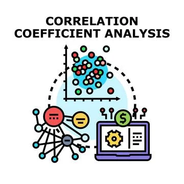 Correlation coefficient analysis researching business data science Stock Illustration