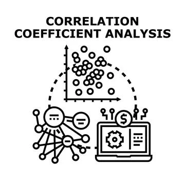 Correlation coefficient analysis researching business data science Stock Illustration