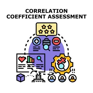 Correlation coefficient assessment evaluating data metrics and feedback Stock Illustration