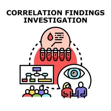 Correlation findings investigation process research data analysis Stock Illustration