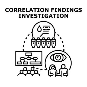 Correlation findings investigation process research data analysis Stock Illustration