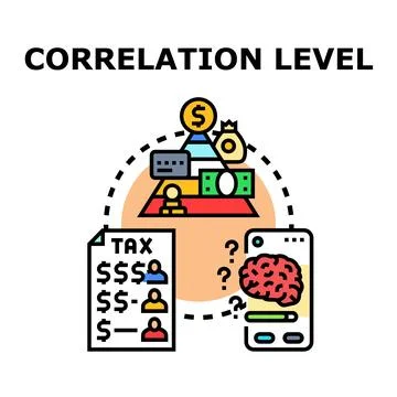 Correlation level analyzing money, tax, and intellectual connection Stock Illustration