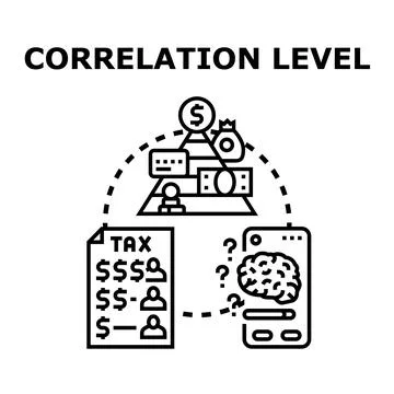 Correlation level analyzing money, tax, and intellectual connection Stock Illustration