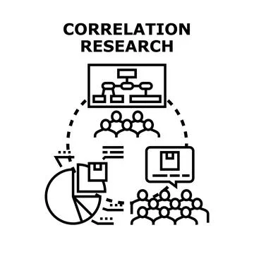 Correlation research process, data analysis, and communication Stock Illustration