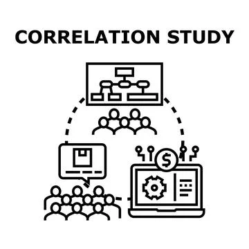 Correlation study analyzing data and business processes Stock Illustration