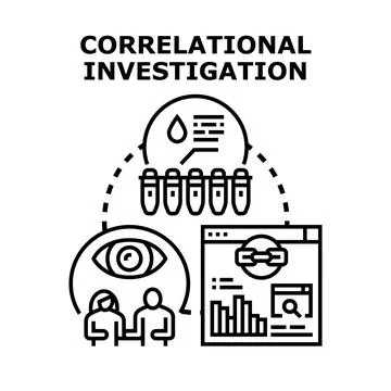 Correlational investigation method analyzing research data and observation Stock Illustration
