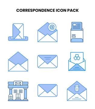 Correspondence Blue Bundle Icons Pack Illustrazione stock