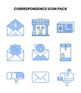 Correspondence Blue Graphics Icons Pack Stock Illustration