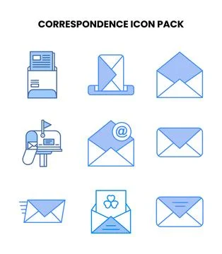 Correspondence Blue Graphics Icons Pack Stock Illustration