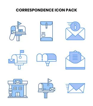 Correspondence Blue Vector Icons Pack Stock Illustration