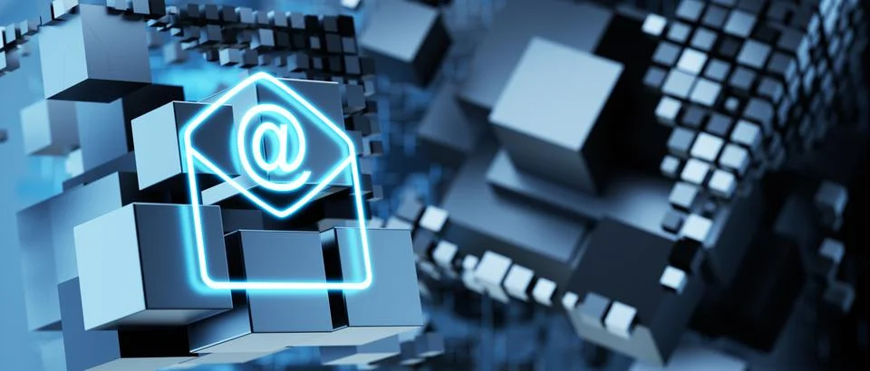 Correspondence by e-mail. Email forwarding service. Email icon on digital bac Stock Illustration