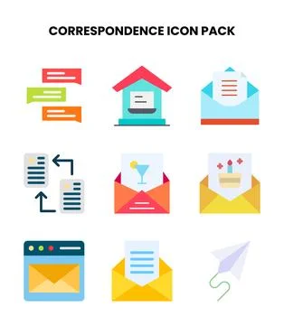 Correspondence Flat Bundle Icons Pack Stockillustratie