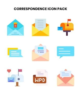 Correspondence Flat Bundle Icons Pack Stock Illustration