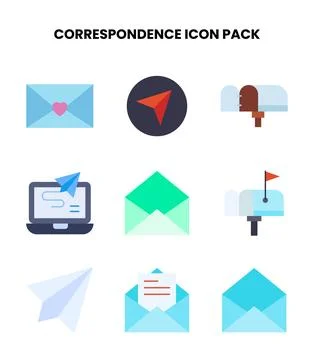 Correspondence Flat Set Icons Pack 스톡 일러스트