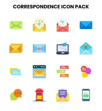 Correspondence Flat Vector Icons Pack 库存插图