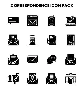 Correspondence Glyph Bundle Icons Pack Stock Illustration