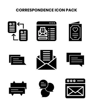 Correspondence Glyph Bundle Icons Pack Illustrazione stock
