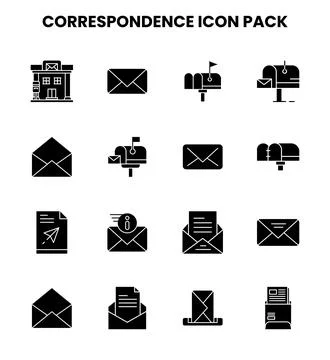 Correspondence Glyph Bundle Icons Pack Stock Illustration