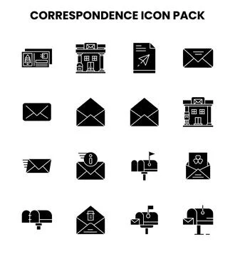 Correspondence Glyph Set Icons Pack Illustrazione stock
