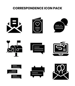 Correspondence Glyph Set Icons Pack Stock Illustration