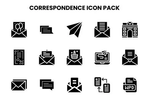 Correspondence Glyph Vector Icons Pack Stock Illustration
