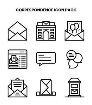 Correspondence Line Collection Icons Pack Stock Illustration