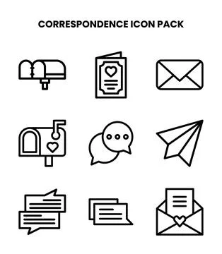Correspondence Line Collection Icons Pack Illustrazione stock