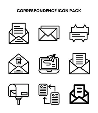 Correspondence Line Graphics Icons Pack Stock Illustration