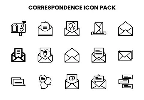 Correspondence Line Icons Pack Stock Illustration