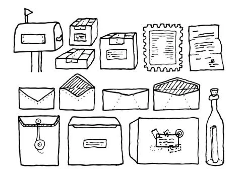 Correspondence mail objects set Illustrazione stock