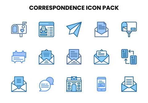 Correspondence Two Colour Graphics Icons Pack Stock Illustration