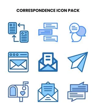 Correspondence Two Colour Graphics Icons Pack Stock Illustration