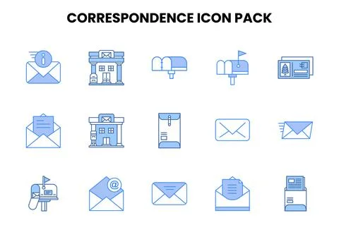 Correspondence Two Colour Icons Pack Stock Illustration