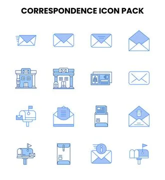 Correspondence Two Colour Set Icons Pack Stock Illustration