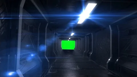 Corridor Alien Spacecraft Space Stars Lights Green Screen 3D Rendering Animat Stock Footage 86434155