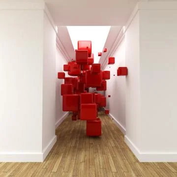 Corridor and red cubes Stock Illustration