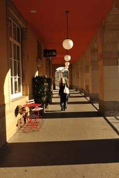 Corridor Beneath the Red Canopy Stock Photos