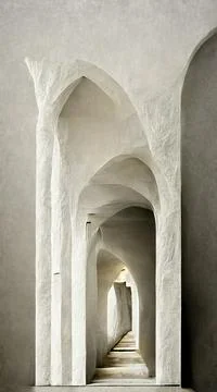 Corridor with columns. Abstract 3D-illustration illusion of natural stone. Stock Illustration