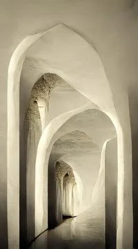 Corridor with columns. Abstract 3D-illustration illusion of natural stone. Illustrazione stock