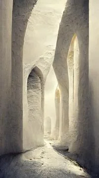 Corridor with columns. Abstract 3D-illustration illusion of natural stone. Illustrazione stock