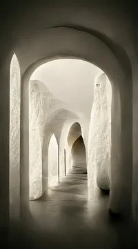 Corridor with columns. Abstract 3D-illustration illusion of natural stone. Stock Illustration