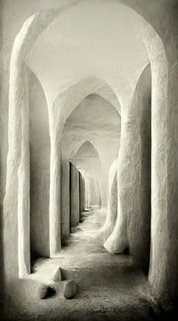 Corridor with columns. Abstract 3D-illustration illusion of natural stone. Illustration
