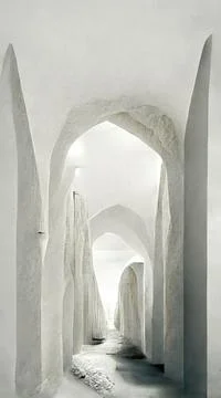 Corridor with columns. Abstract 3D-illustration illusion of natural stone. Illustration