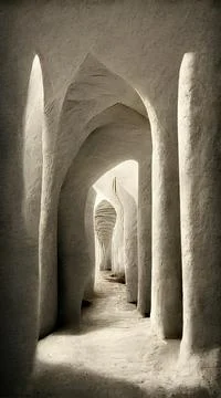 Corridor with columns. Abstract 3D-illustration illusion of natural stone. Illustration